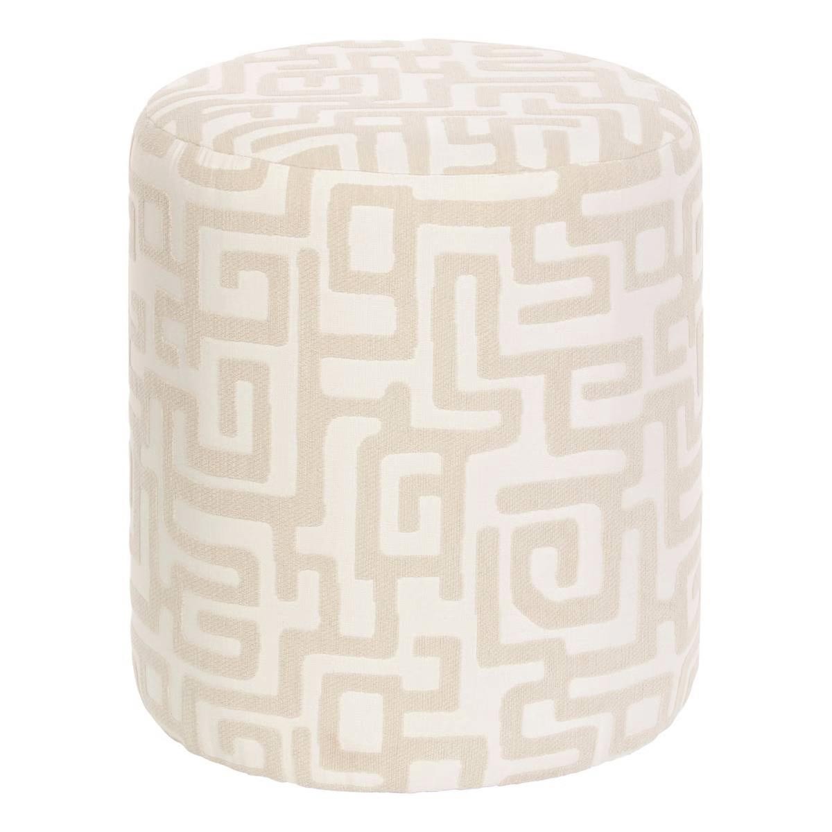 Pouf rond moderniste Delor 40cm blanc en tissu bouclé pour salon