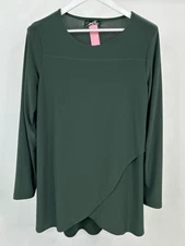 Sympli Tulip Hem Stretch Jersey Knit Tunic Size 14 Green Women Top Blouse Shirt