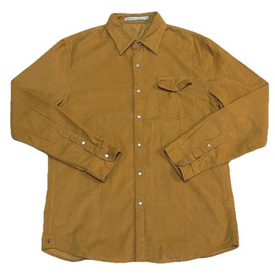 Criquet Men's Long Sleeve Shirt Camel Corduroy, Pearl Snap, Large