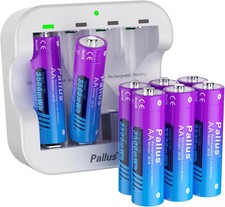 Pallus 8 Pack of AA and 1.5V Rechargeable Lithium Batteries with USB Charger