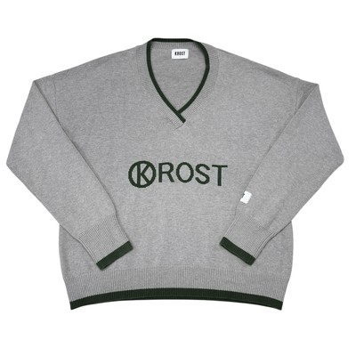 Krost Kosher K Sweater Size Large Gray Green V Neck Pullover Knit Streetwear