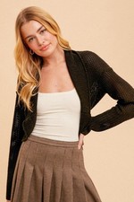 Open Crochet Knit Bolero - Black