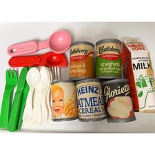 Vintage Fisher Price Play Food Lot 1960s  80s Pretend Kitchen Set Toy Cans Retro