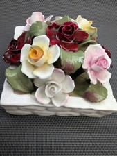 Vintage AYNSLEY Bone China Rose Flower Posy Bouquet In Square Basket 670g