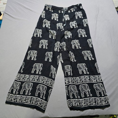 #ad Vintage Chicos Design Elephant Print Wide Leg Pants Black O S Boho Artsy Gypsy $26.40