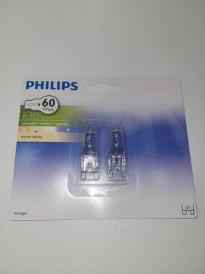 Philips G9 Halogen Light Bulbs 42w/60w 630 Lumen Dimmable 2800K 2 Pack - Image 1 of 2