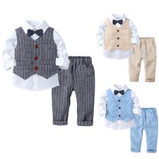 Baby Boy Gentleman Outfit Formal Party Bow tie Shirt Shorts Tuxedo Vest Pants