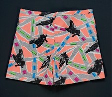 Rare Vintage Motorcycle All Over Print Striped Shorts 90s Pastel Colors Youth