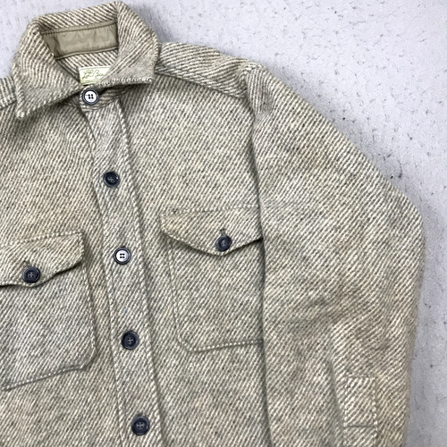 VINTAGE LL Bean Shirt Mens Medium Beige Oatmeal Wool Flannel Heavy 1950s USA - Picture 3 of 12