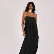 MUSERA Bandeau Loose Fit Pleated Maxi Dress