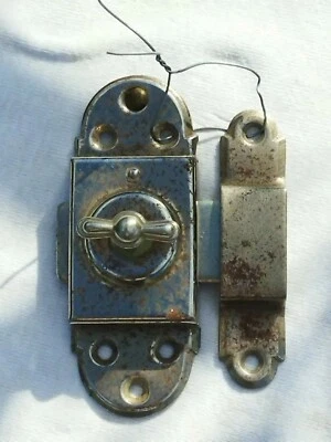 Ancien petit verrou de porte targette fer chromé légèrement oxydé serrure loquet - Photo 1/4