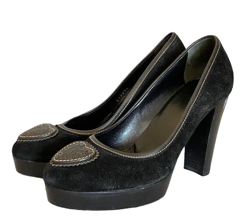 GUCCI Black Suede, Leather Heart Platform Pumps, Size 37.5 GUCCI Black Suede, Leather Heart Platform Pumps, Size 37.5
