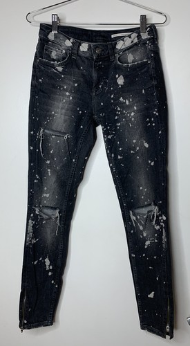 Zara Tie Dye Distressed Black wash Denim Skinny Slim Fit Jeans SZ 4 | eBay
