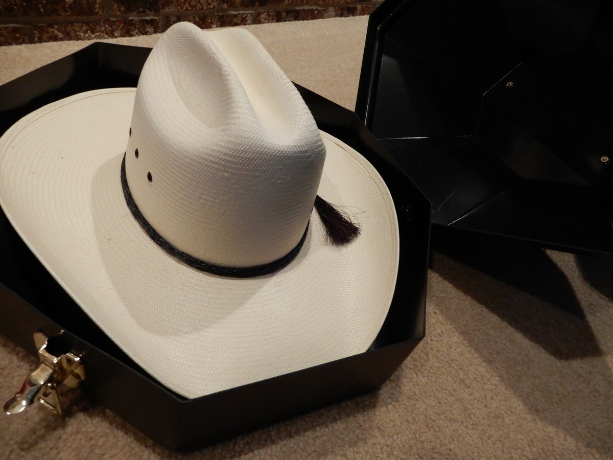 Chapeau De Cowboy Vintage Bailey U-Rollit - Paille, Taille 7 1/8, Bande Cuir Et Plumes, Fait Main