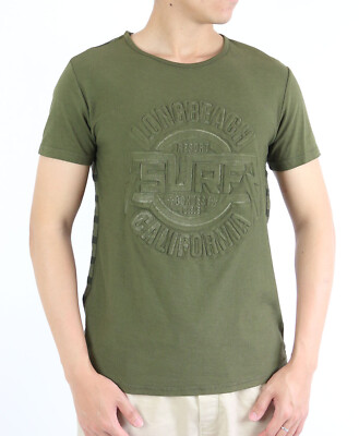 Men's Engraved Logo Short Sleeve Crew Neck Striped T-Shirt 33528 @