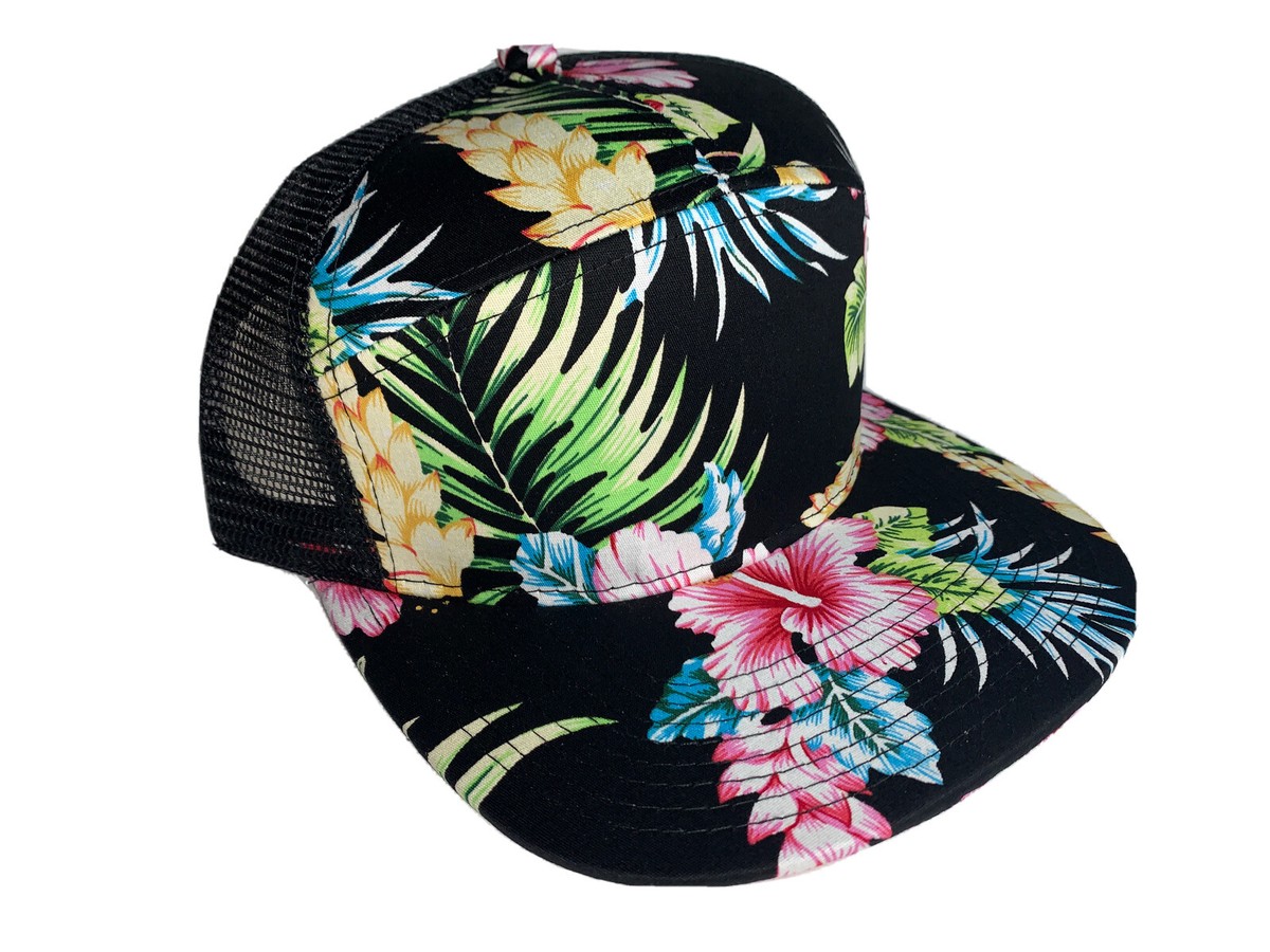 激安アウトレット NEW BLACK HIBISCUS FLOWER TRUCKER SNAPBACK CAP HAT 帽子