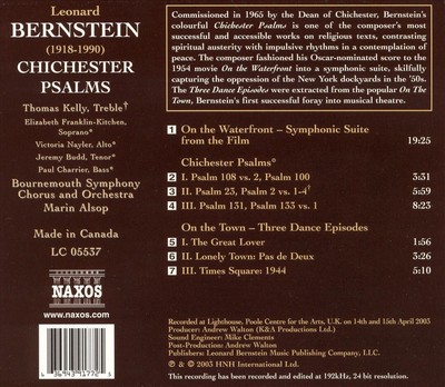 BERNSTEIN: CHICHESTER PSALMS NEW CD