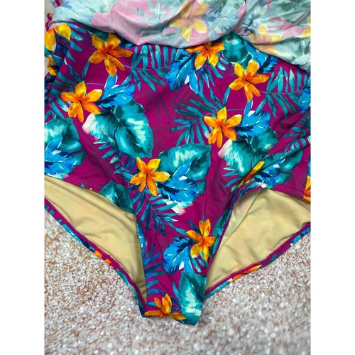 Swimsuits For All Women's Plus Size 24 V-Neck one piece swim dress hibiscus - Picture 4 of 6