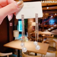 White Pearl Crystal Long Dangle Drop Earrings for Women,Elegant Pearl Earrings