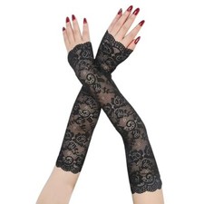 UV Protection Lace Arm Sleeves, Women's Floral Lace Sleeves Hollow Out Black