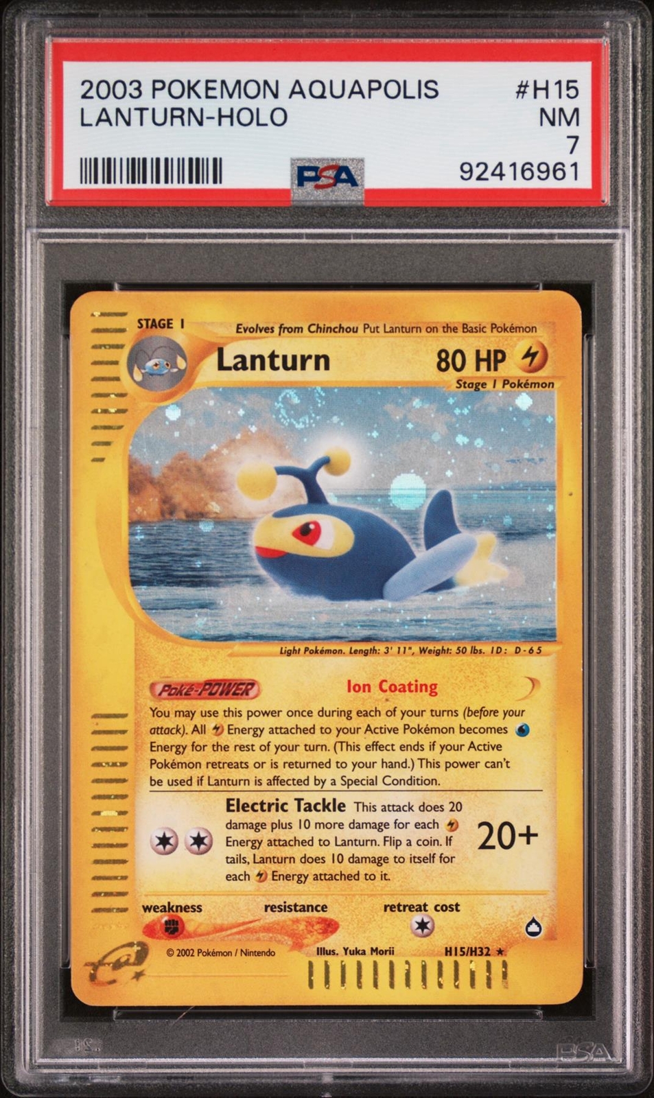 Pokemon WotC Aquapolis Holofoil Card H15 Lanturn PSA 7