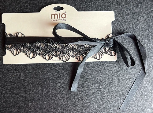 MIA Collection Black Lace Ribbon Choker Necklace - Elegant Gothic Style - New