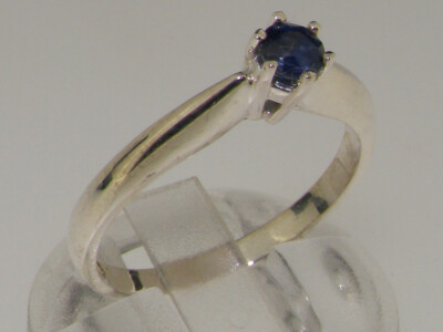 925 Sterling Silver Natural Sapphire Womens Solitaire Ring - Sizes J to Z