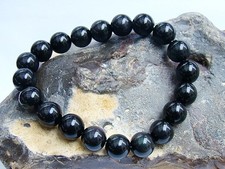 Men's Natural Gemstone Bracelet Black Obsidian 10mm beads 8inch stretchable