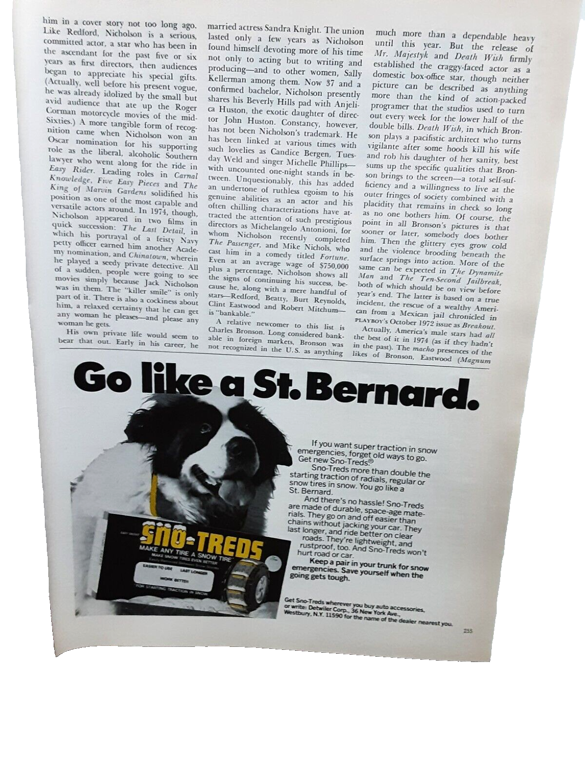 1974 Sno Treds Snow Tires St Bernard Dog Original Print Ad | eBay