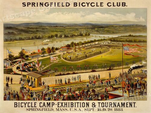 Affiche cycliste vintage années 1880 Springfield club de vélo style - 18x24 - Photo 1/3