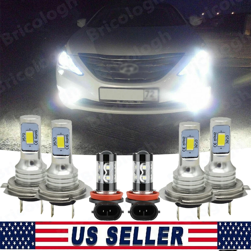 For Hyundai Sonata 2011-2014 - 6x Combo LED Headlight Fog Light Bulbs Kit 6000K