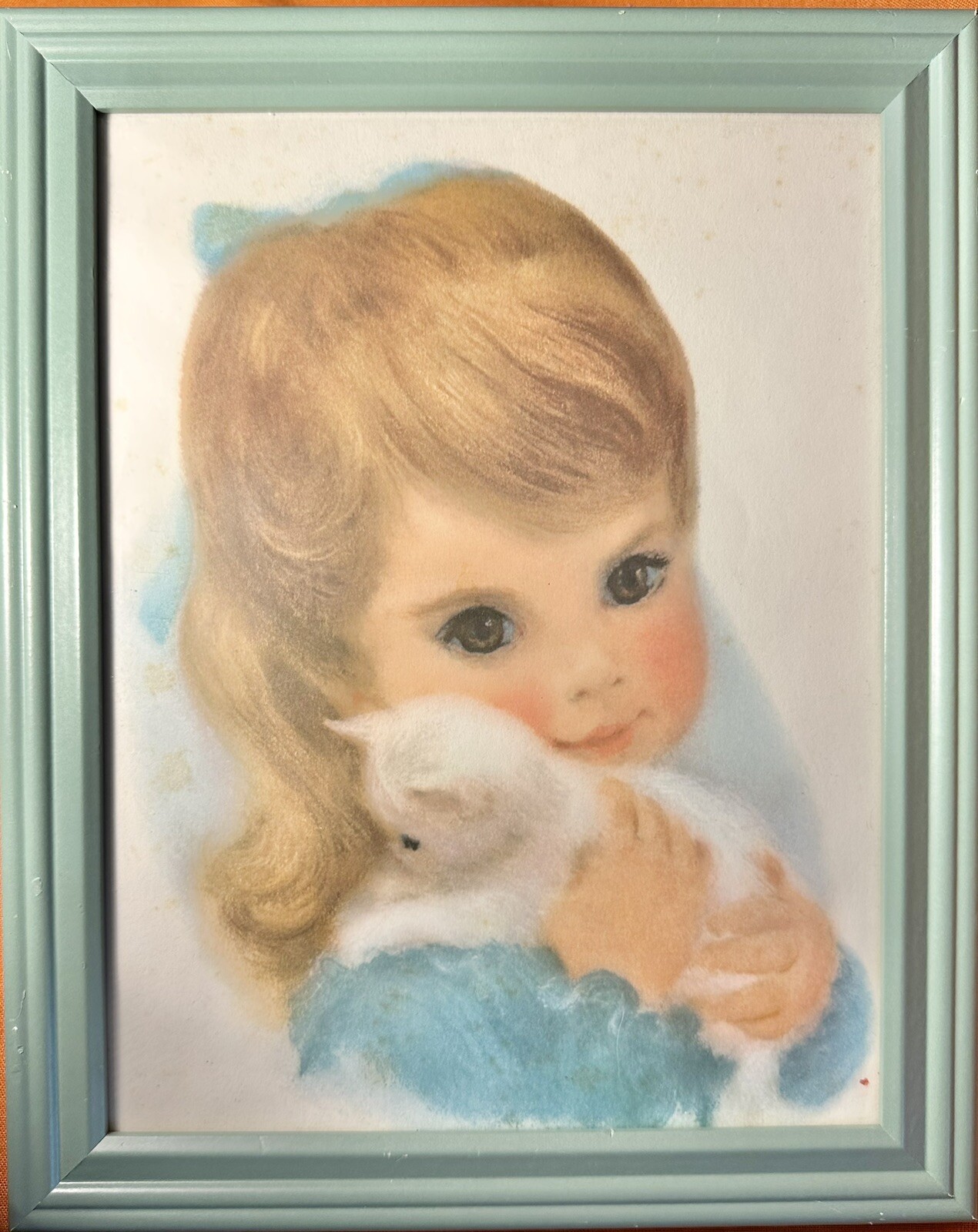 Vintage Northern Tissue Girl w/Kitten Framed Litho Print Frances Hook