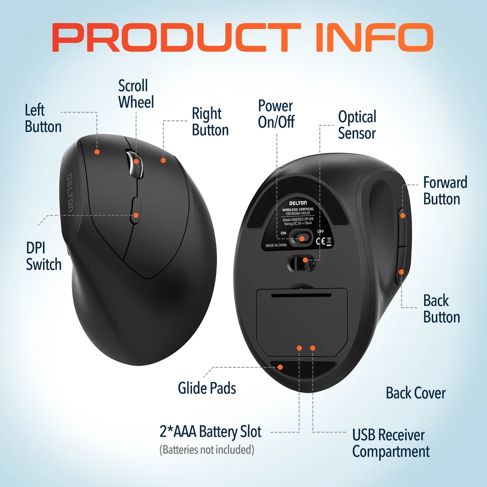 Delton S12P Wireless Ergonomic Computer Mouse - Black - Image 4 of 4