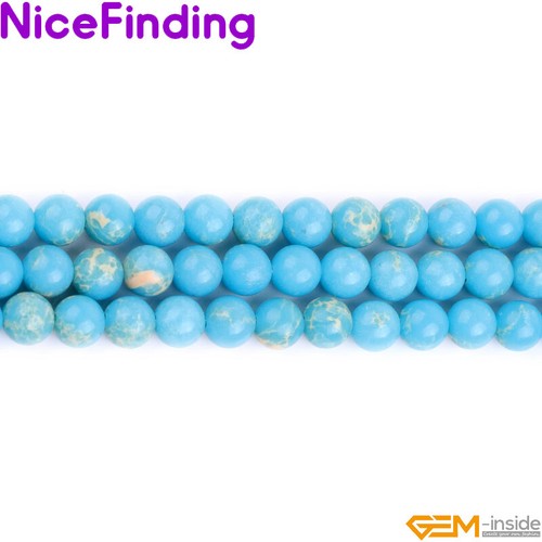 Natural Round Blue Sea Sediment Jasper Stone Beads For Jewelry Making 15" DIY NF - Picture 4 of 28