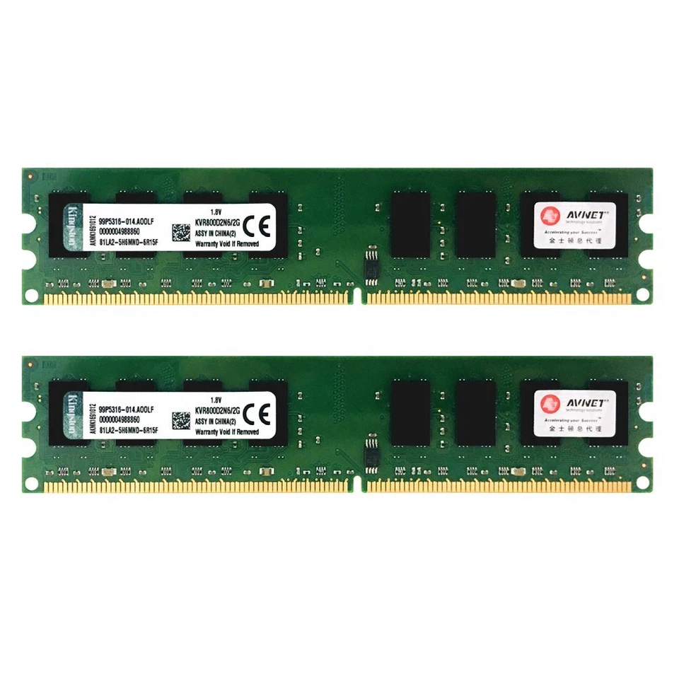 4GB 2x 2GB PC2-6400 DDR2 800MHz KVR800D2N6/2G intel Memoria DIMM per Kingston IT - Immagine 3 di 4