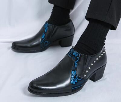 Casual Men Fashion Faux Leather Flats Rivet Block Heels Party Dress Shoes Summer