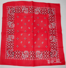 Vintage PARIS Red Black White Paisley Cotton Biker Bandana USA NEW 21 x 21"