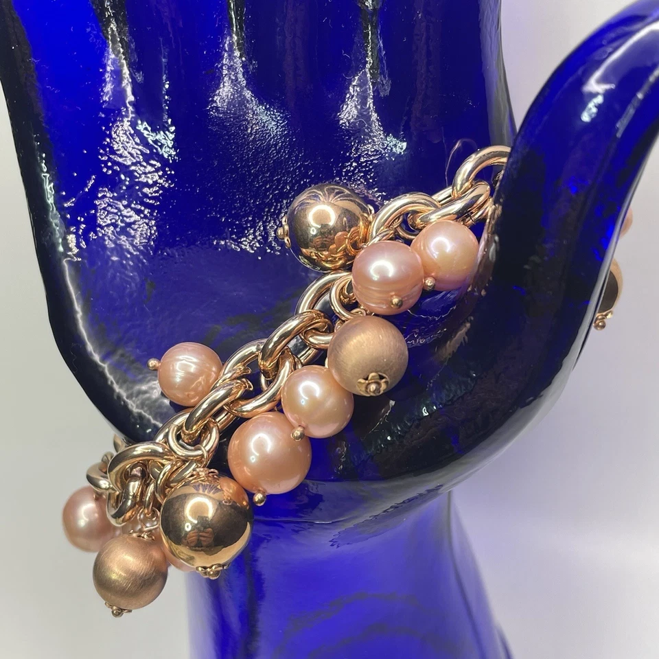 Pulsera Honora Bronce Italia Perlas Rosa y Rosa Bronce Cuentas Dije tamaño 7.5 pulgadas Foto 3 de 4