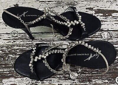 GIUSEPPE ZANOTTI Black Strappy Rhinestone Crystal Heels RARE GIUSEPPE ZANOTTI Black Strappy Rhinestone Crystal Heels RARE