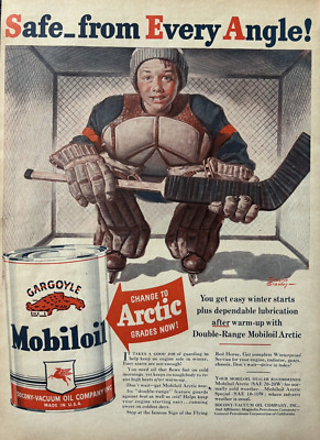 Mobiloil Socony Vacuum Oil Co Gargoyle Hockey Arctic Vintage Print Ad 1940
