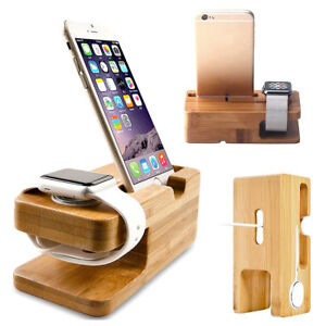 Bamboo Wood Charging Station Charger Dock Stand Holder For Iphone Apple Watch Ebay