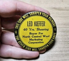 Vintage Leo Kieffer North Central Wool Marketing Corp Celluloid Sharpening Stone