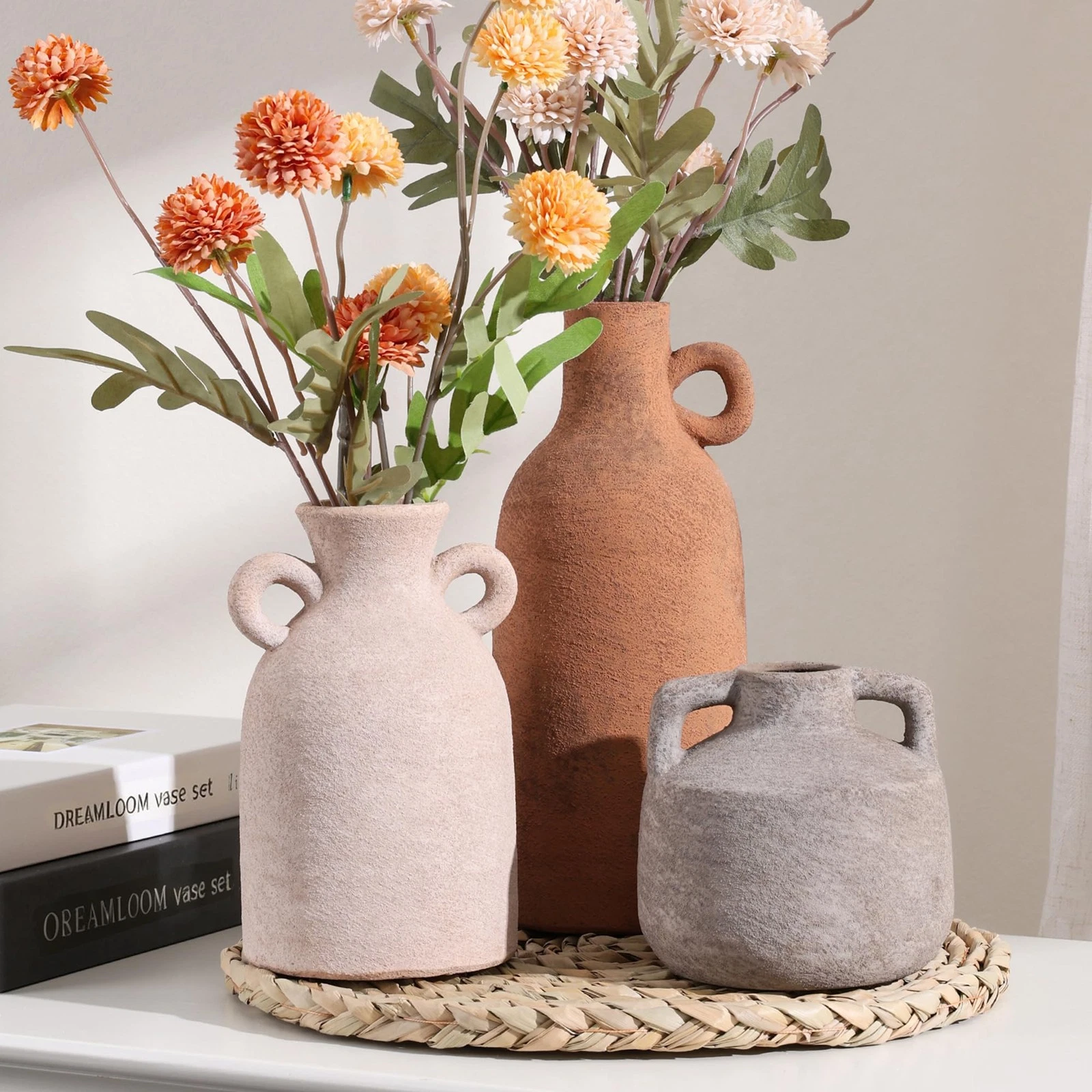 Ceramic Vase Set, 3Pcs Flower Vases for Modern Boho Farmhouse Decor, Decorati...