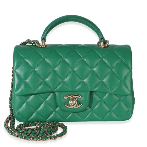 Chanel Green Quilted Lambskin Mini Top Handle Rectangular Flap Bag