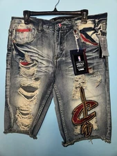 UNK Cleveland Cavaliers Heritage Denium Shorts. Size 36. Tons of Patchwork!