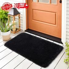 Door Mat Indoor Entrance,2X3 Shaggy Small Black Area Rugs for Entryway,Non-Slip