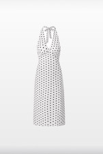 Reformation White Black Polk Dot Halter V Neck Tie Back, Low Waist, Medium Dress