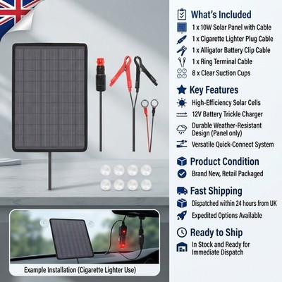 Hocheffizienter 10W Solar Batteriehalter mit Krokodilklemmen & Feuerzeugstecker