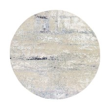 6'x6' Beige-Gray Modern Abstract Design Hand Knotted Wool & Silk Round Rug 78707