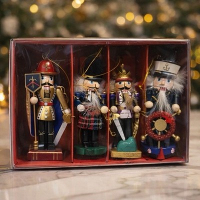 Set of 4 Bombay Wooden Nutcracker Ornaments Mixed Characters Mini 4.5  Holiday